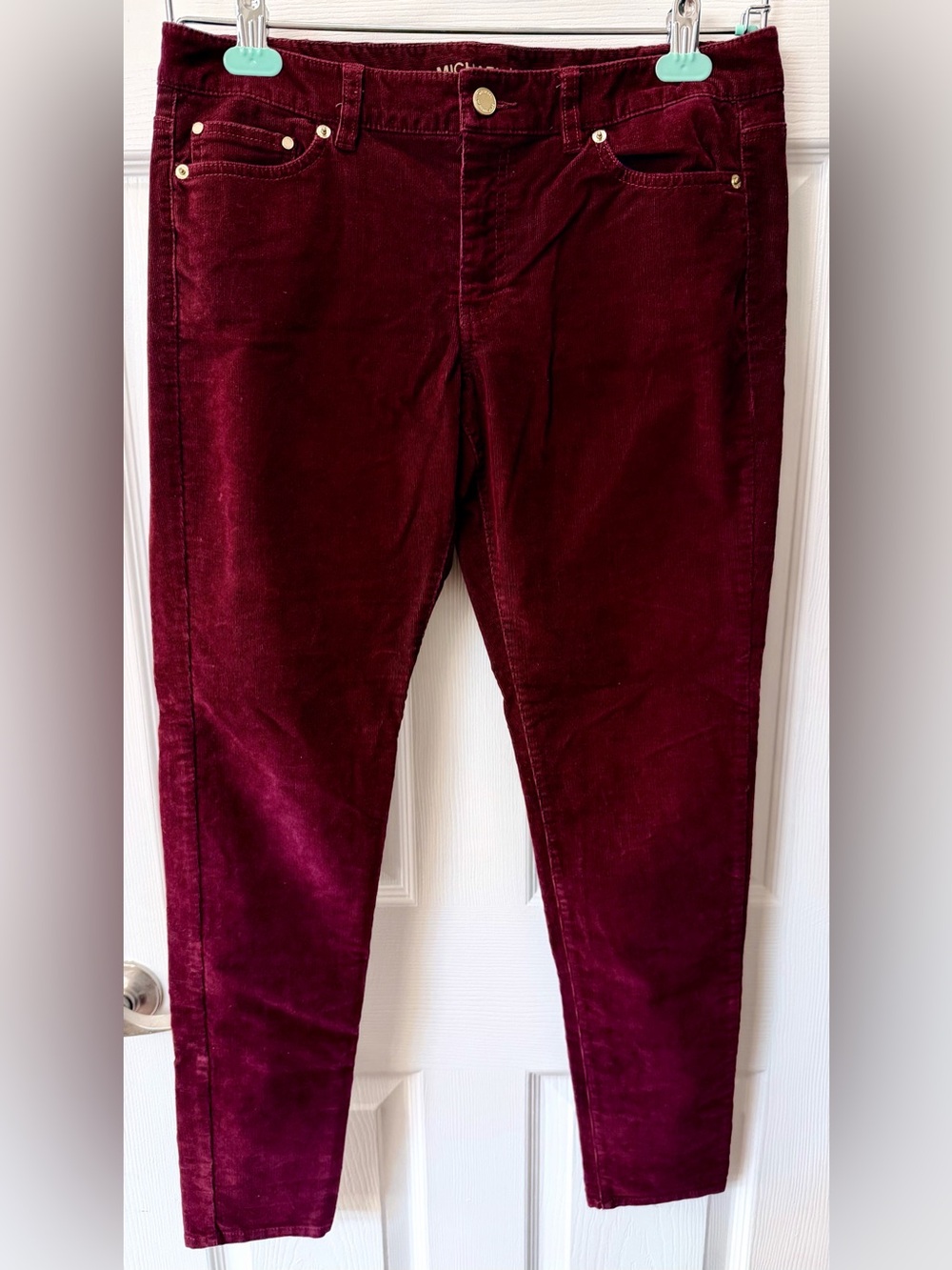 Michael Kors Wine Corduroy Pants with Gold Button